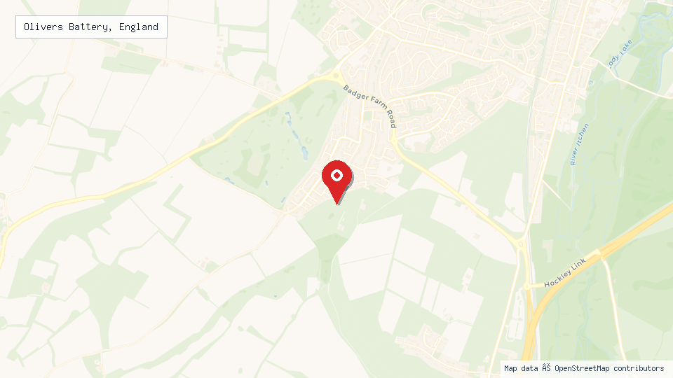 Street map of Olivers Battery, England with location pin