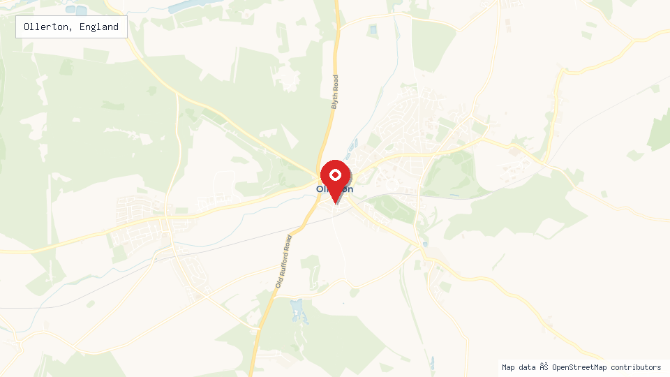 Street map of Ollerton, England with location pin