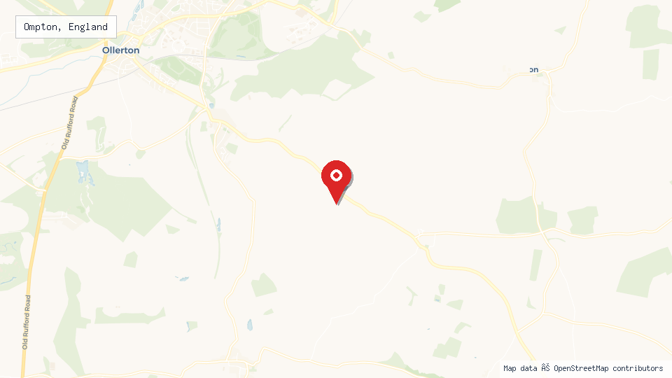 Street map of Ompton, England with location pin
