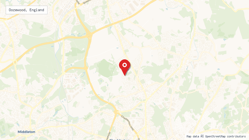 Street map of Oozewood, England with location pin