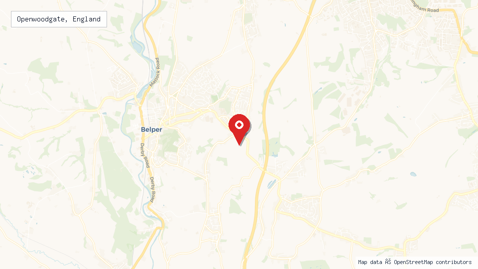 Street map of Openwoodgate, England with location pin