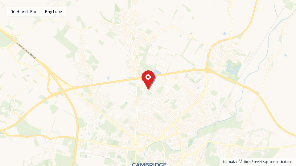 Street map of Orchard Park, England with location pin