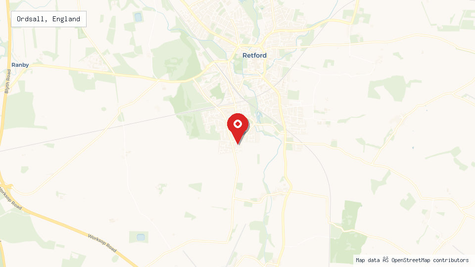 Street map of Ordsall, England with location pin