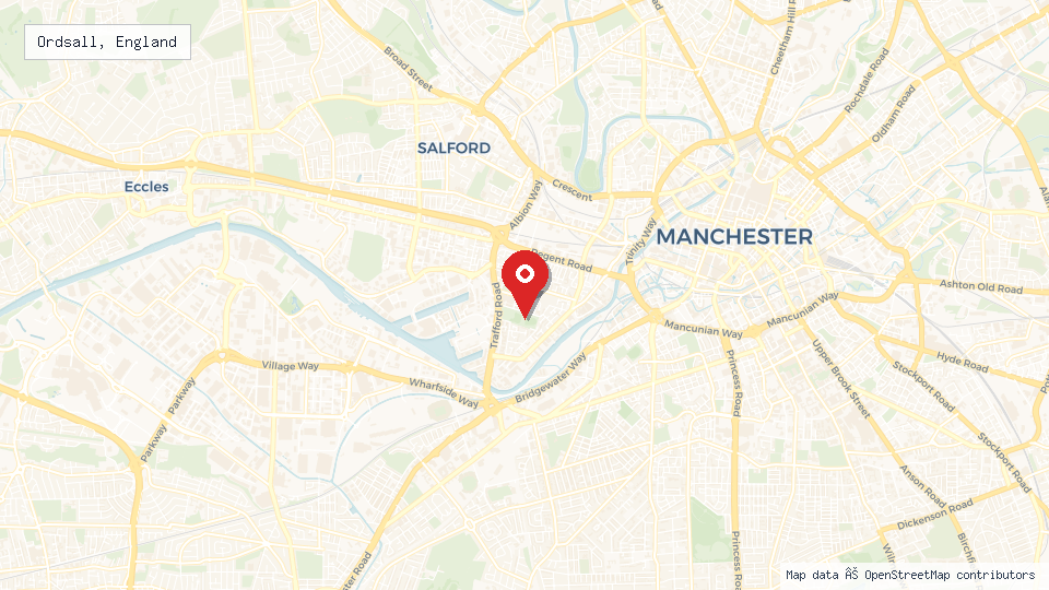 Street map of Ordsall, England with location pin