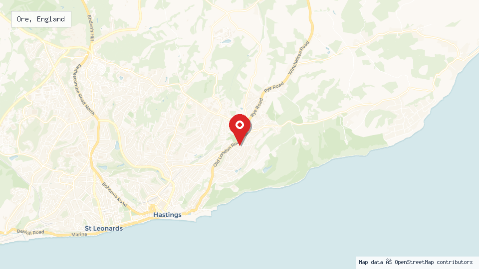 Street map of Ore, England with location pin
