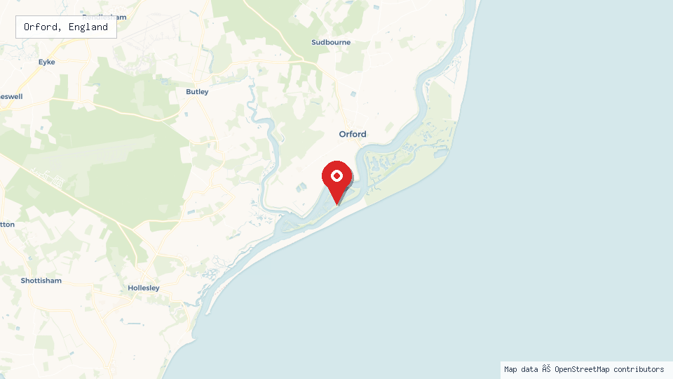 Street map of Orford, England with location pin