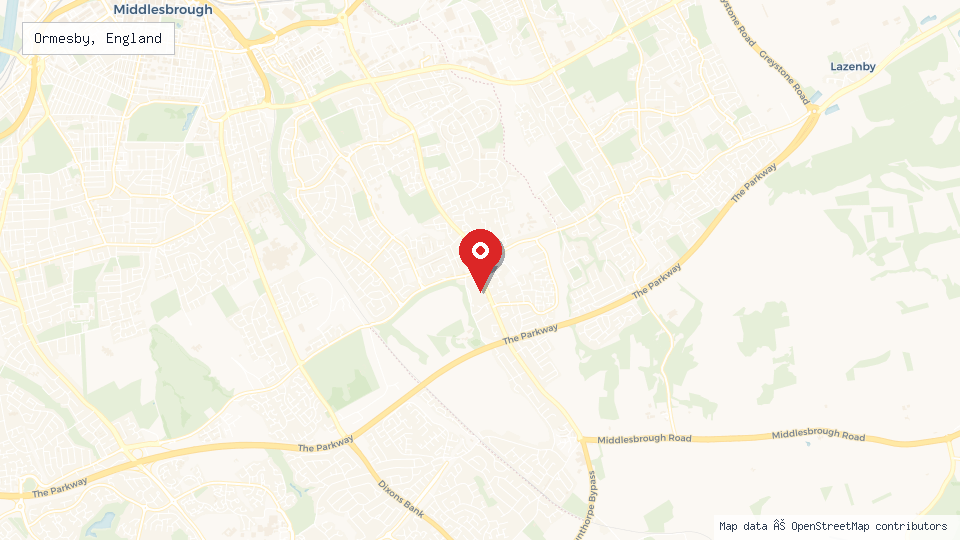 Street map of Ormesby, England with location pin