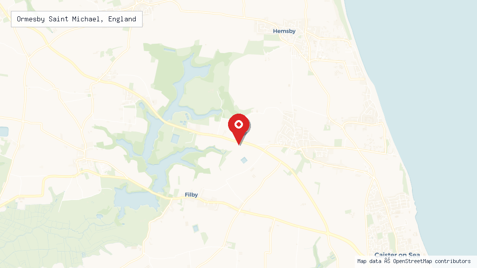 Street map of Ormesby Saint Michael, England with location pin
