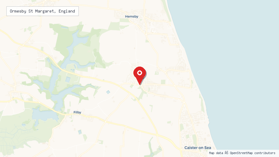 Street map of Ormesby St Margaret, England with location pin