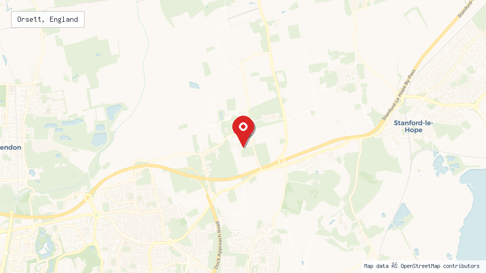 Street map of Orsett, England with location pin