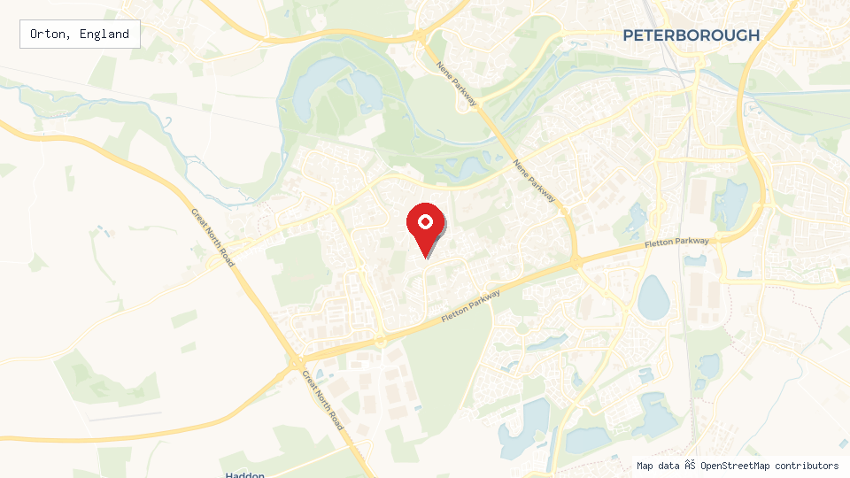 Street map of Orton, England with location pin