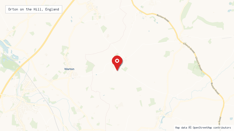 Street map of Orton on the Hill, England with location pin