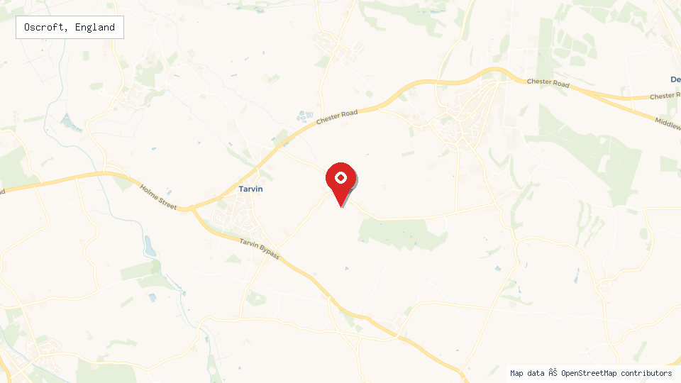 Street map of Oscroft, England with location pin