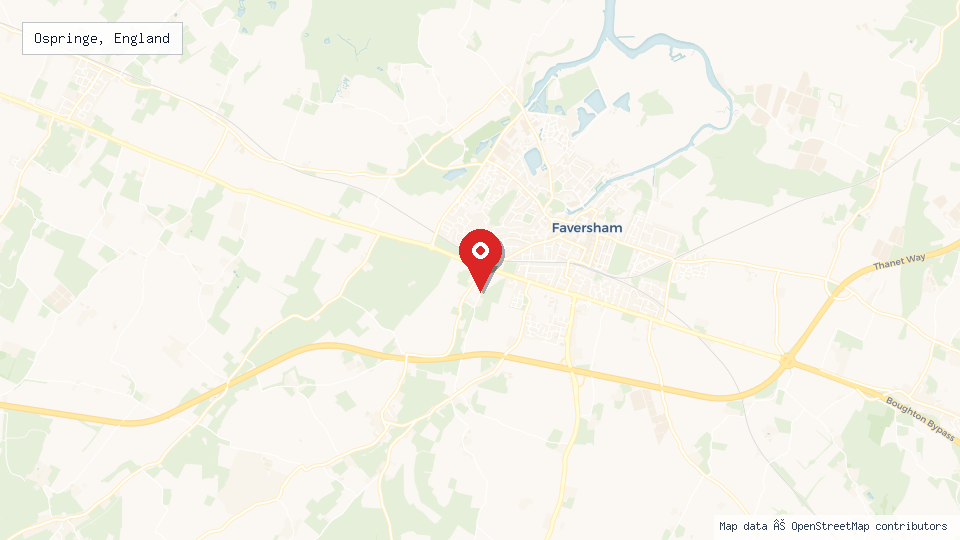 Street map of Ospringe, England with location pin