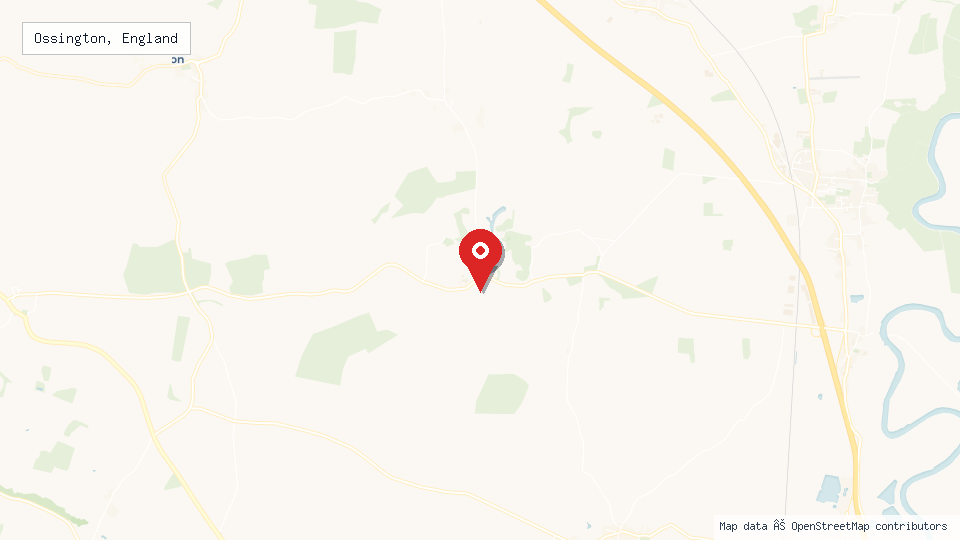 Street map of Ossington, England with location pin