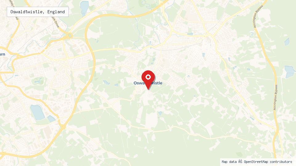 Street map of Oswaldtwistle, England with location pin