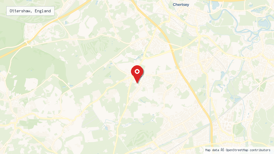Street map of Ottershaw, England with location pin