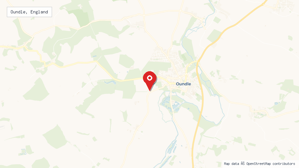 Street map of Oundle, England with location pin