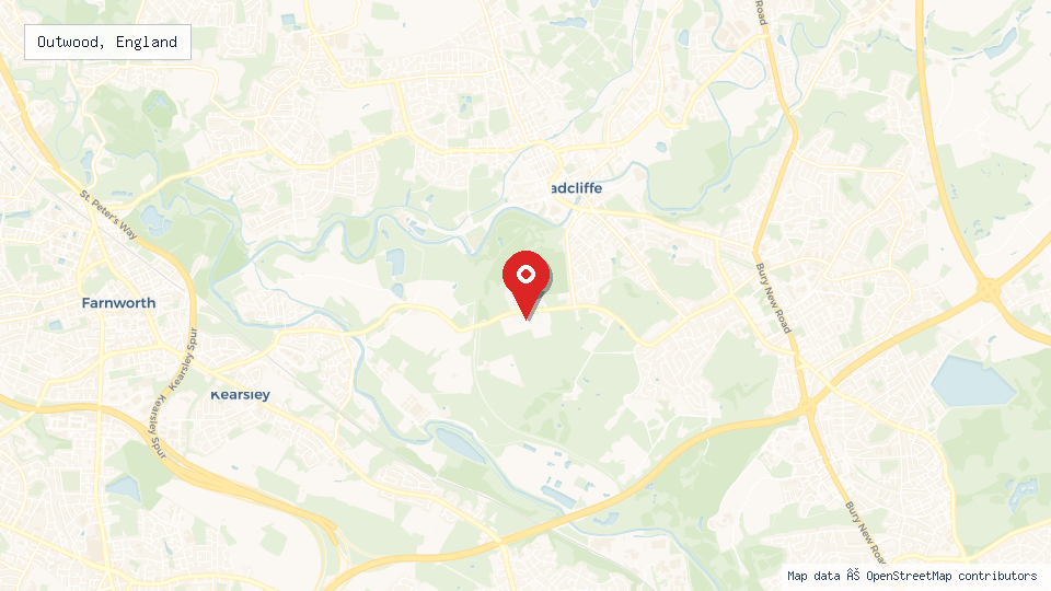 Street map of Outwood, England with location pin