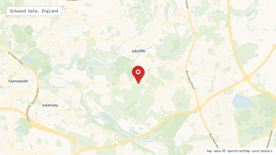 Street map of Outwood Gate, England with location pin