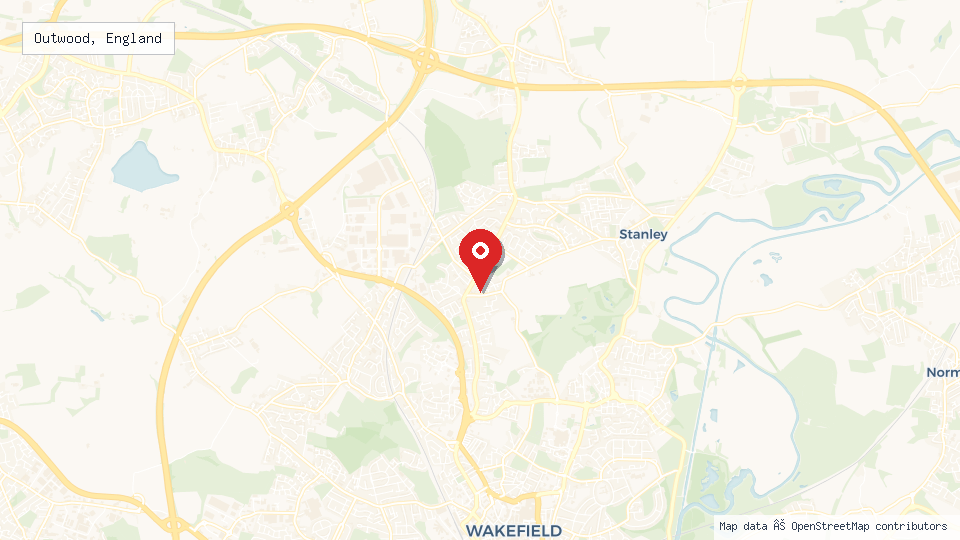 Street map of Outwood, England with location pin