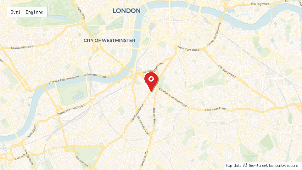 Street map of Oval, England with location pin