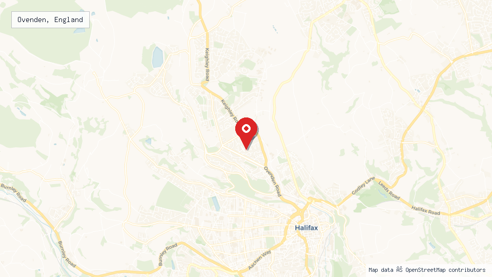 Street map of Ovenden, England with location pin