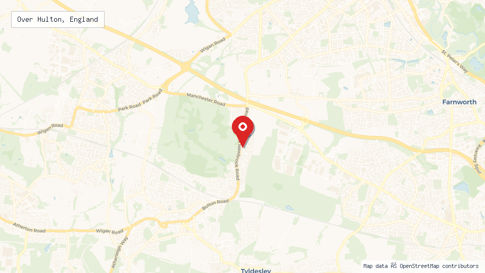 Street map of Over Hulton, England with location pin