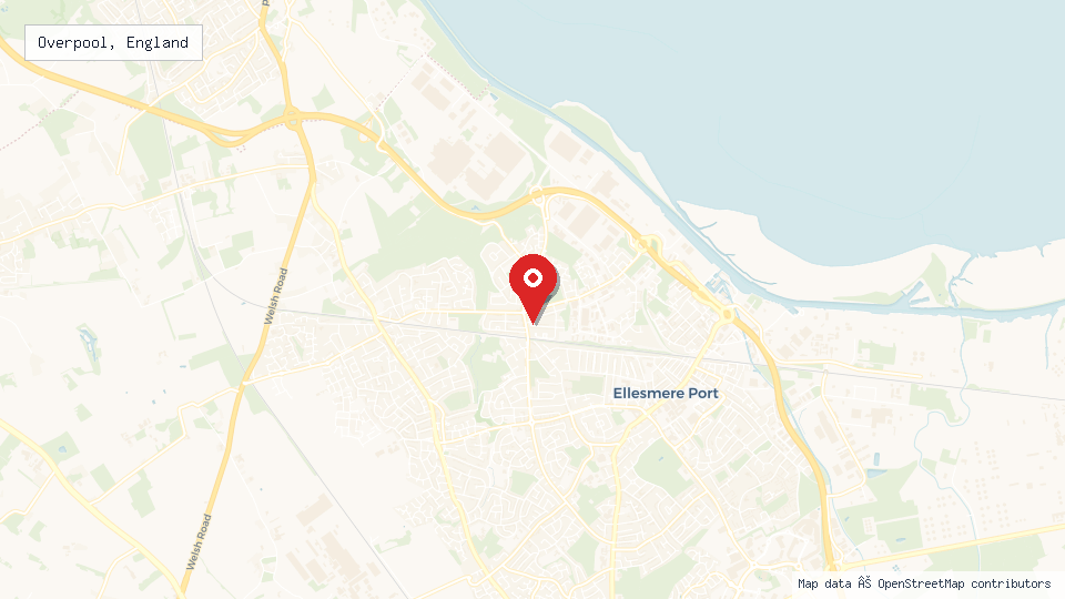 Street map of Overpool, England with location pin