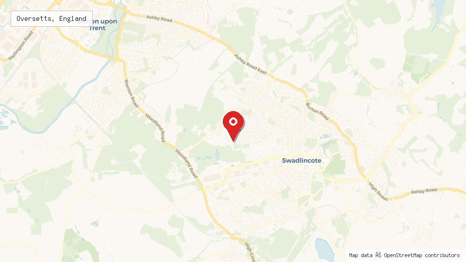 Street map of Oversetts, England with location pin