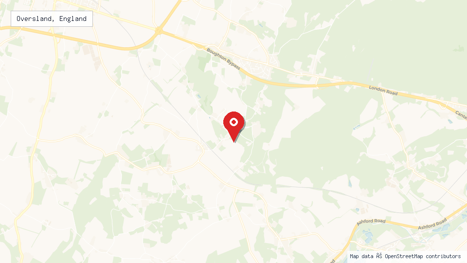 Street map of Oversland, England with location pin