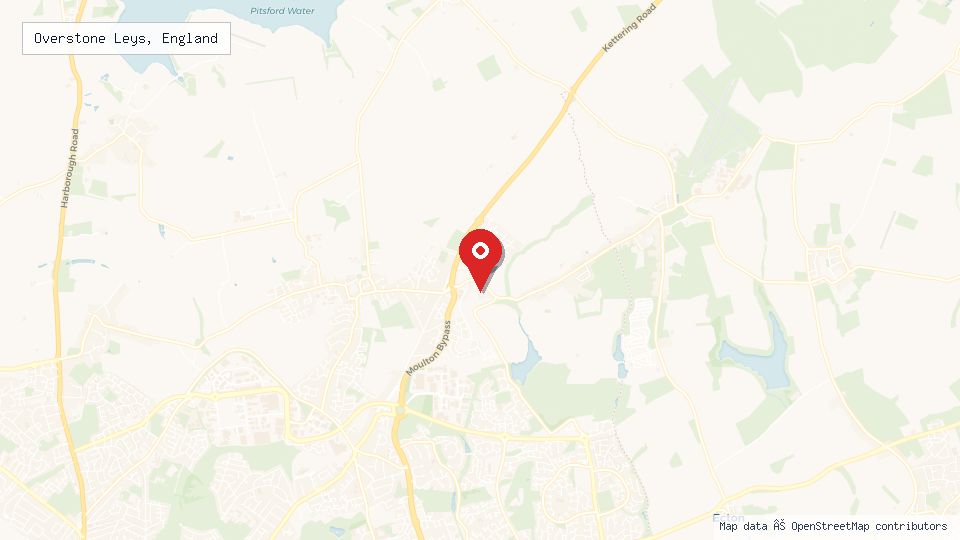 Street map of Overstone Leys, England with location pin
