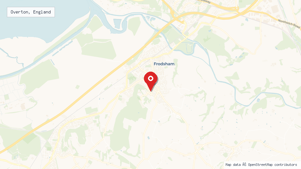 Street map of Overton, England with location pin