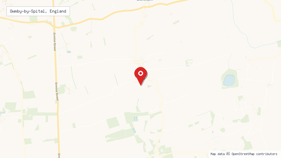 Street map of Owmby-by-Spital, England with location pin