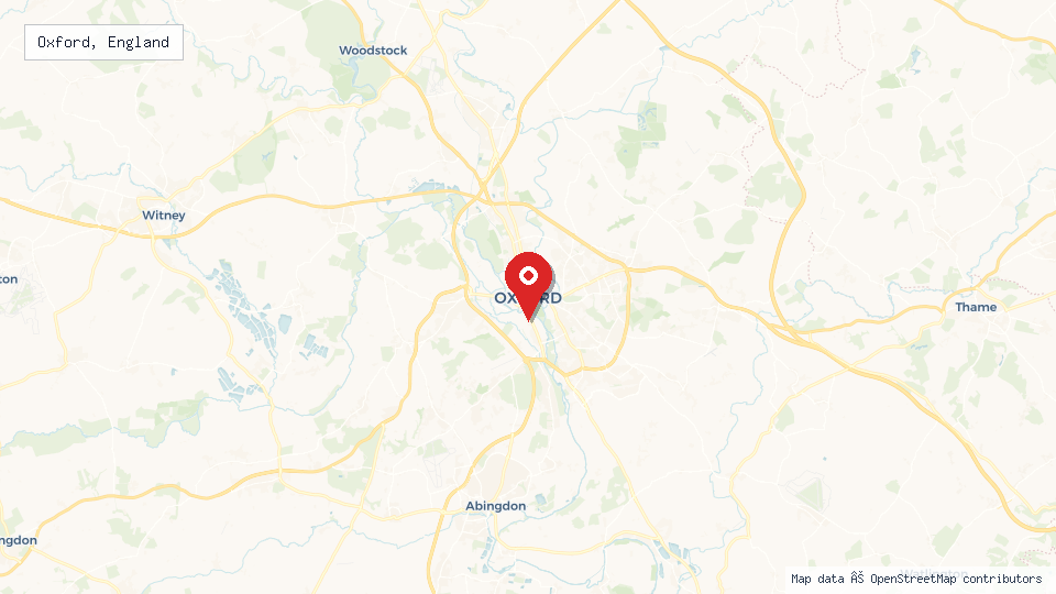 Street map of Oxford, England with location pin