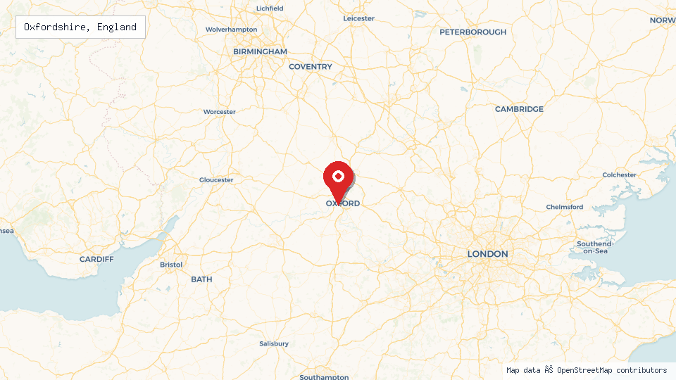 Street map of Oxfordshire, England with location pin
