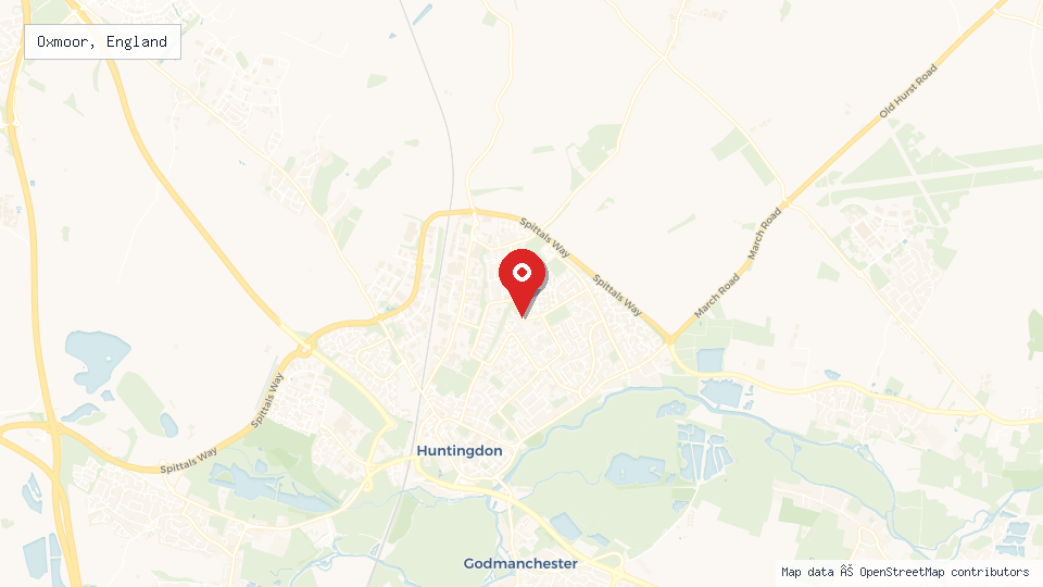 Street map of Oxmoor, England with location pin