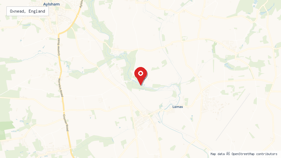 Street map of Oxnead, England with location pin