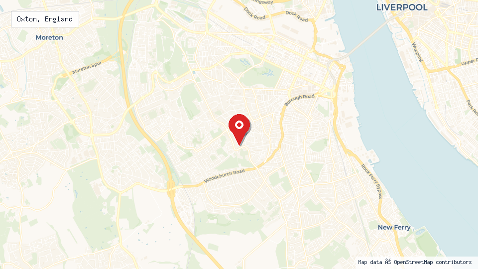 Street map of Oxton, England with location pin