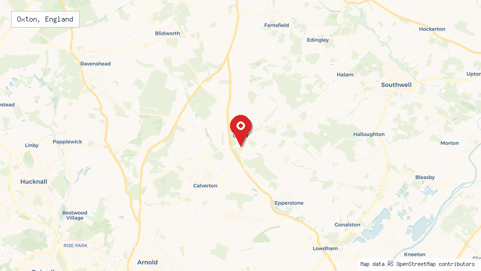 Street map of Oxton, England with location pin