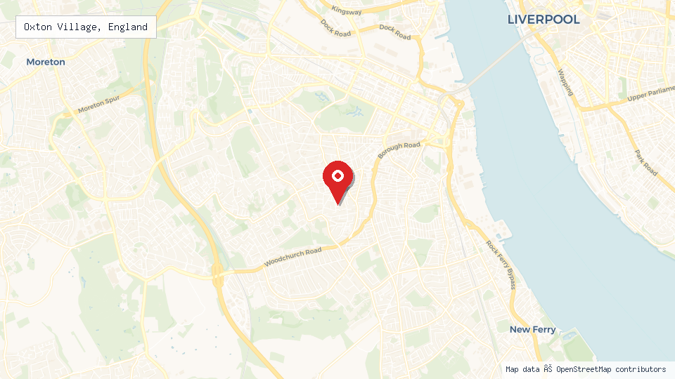 Street map of Oxton Village, England with location pin