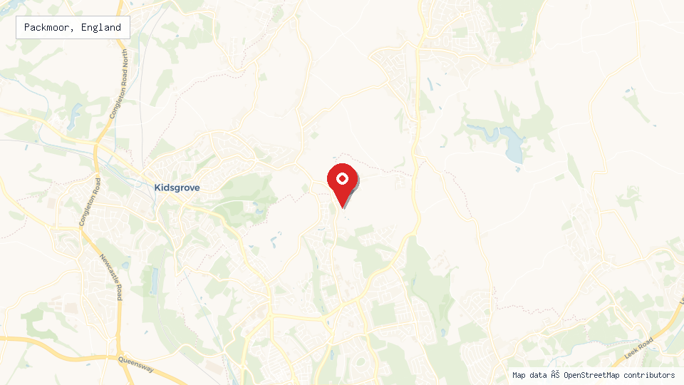 Street map of Packmoor, England with location pin
