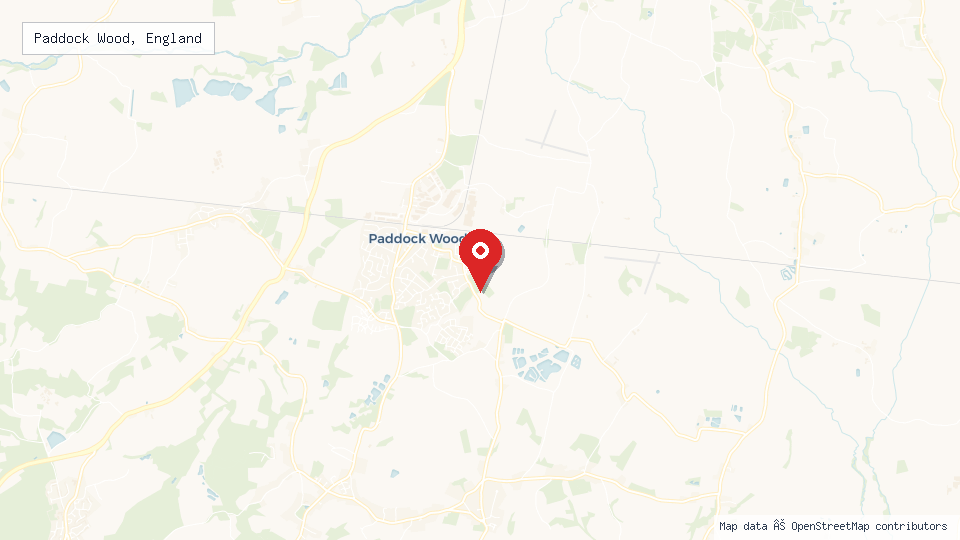 Street map of Paddock Wood, England with location pin