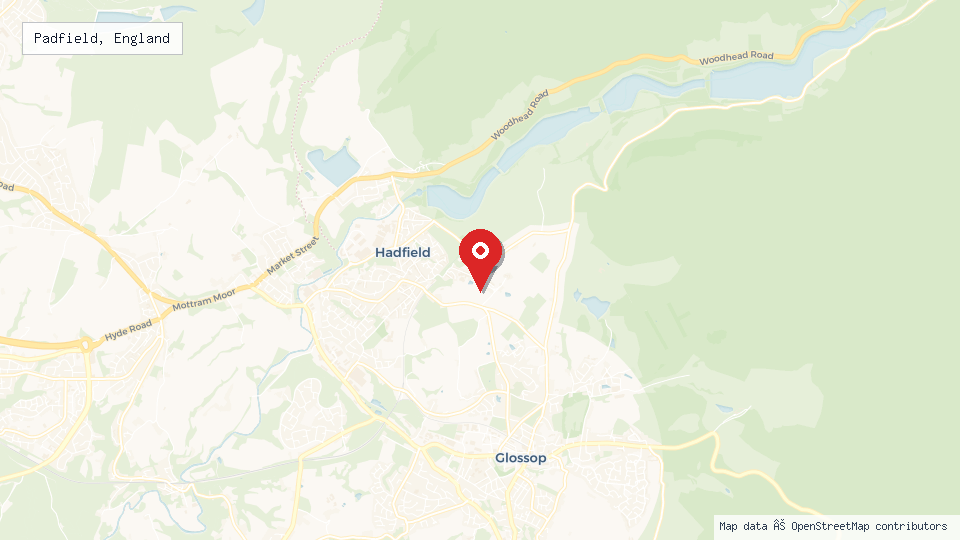 Street map of Padfield, England with location pin