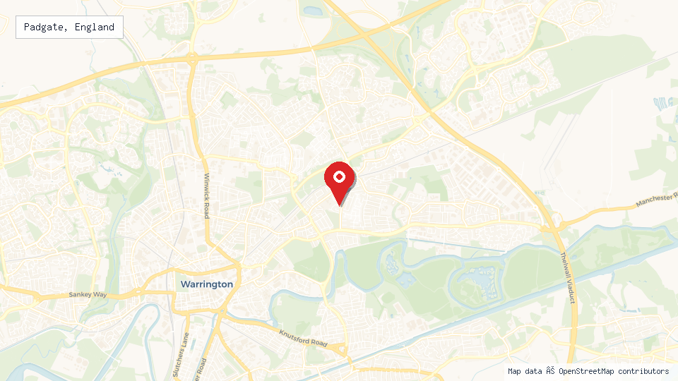 Street map of Padgate, England with location pin