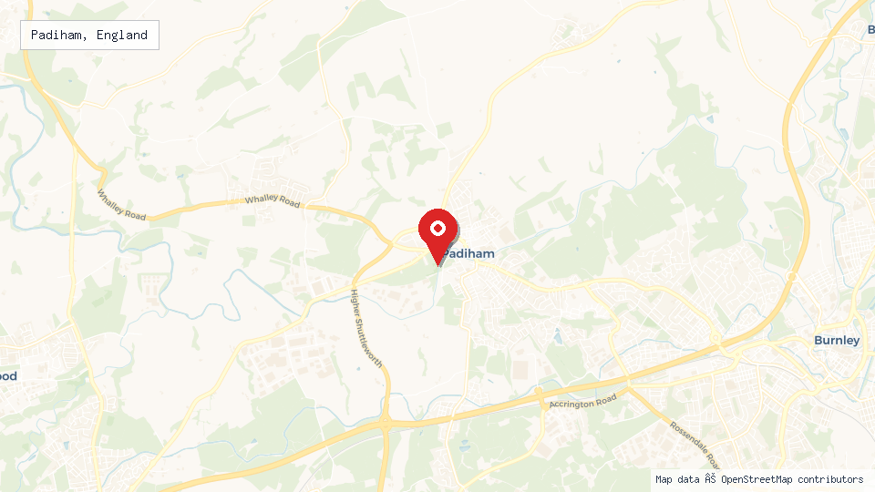 Street map of Padiham, England with location pin