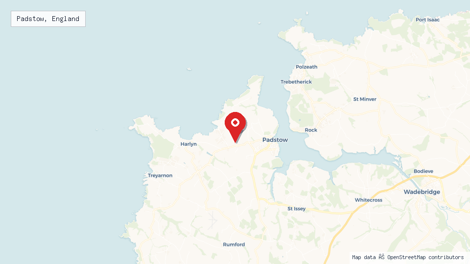 Street map of Padstow, England with location pin