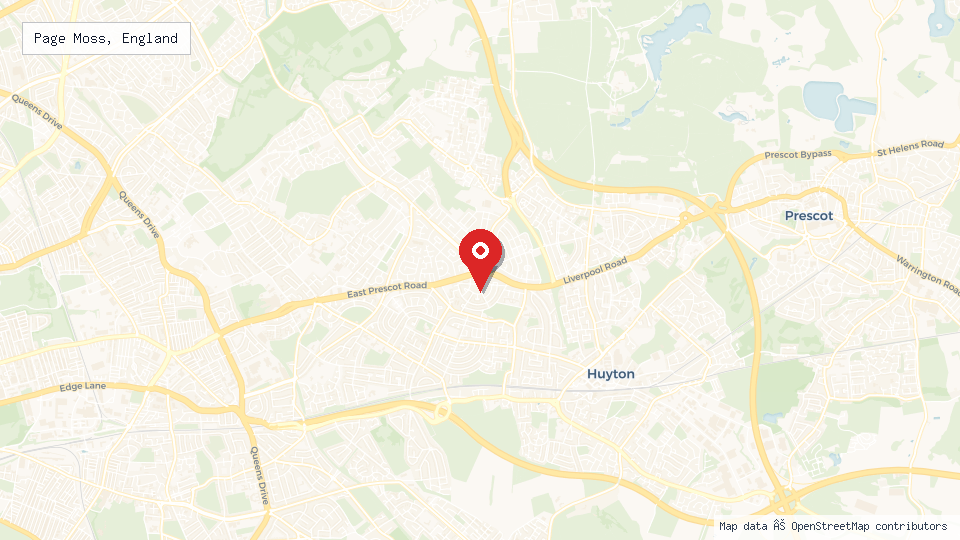 Street map of Page Moss, England with location pin