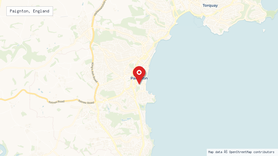 Street map of Paignton, England with location pin