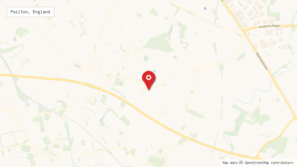 Street map of Pailton, England with location pin